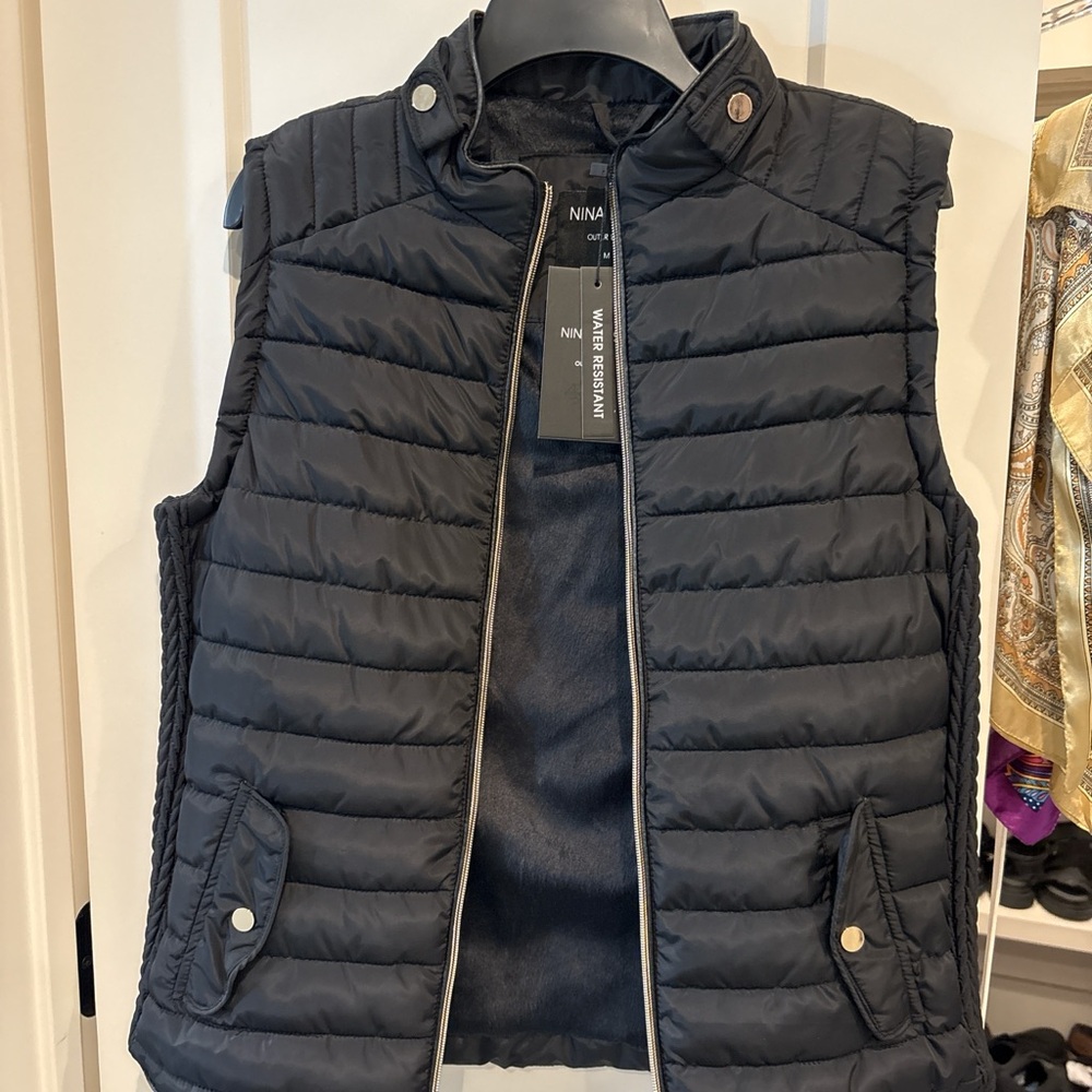 Nina Black Quilted Puffer Vest with Snap Collar